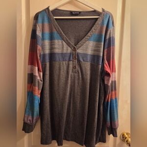 BloomChic Charcoal Gray Top with Color Block Sleeves